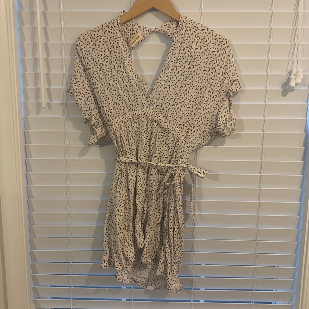 Short flowy dress from Rag Poets! White and navy blue dot print